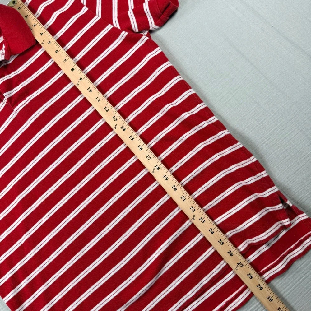 Vintage Y2K Ralph Lauren Boys Large Red White Striped Short Sleeve Polo Shirt‎
